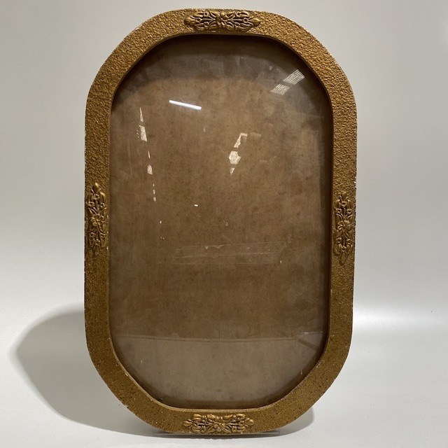 FRAME, 1900s Vintage Gold Gesso Bubble Glass Frame 50cm H